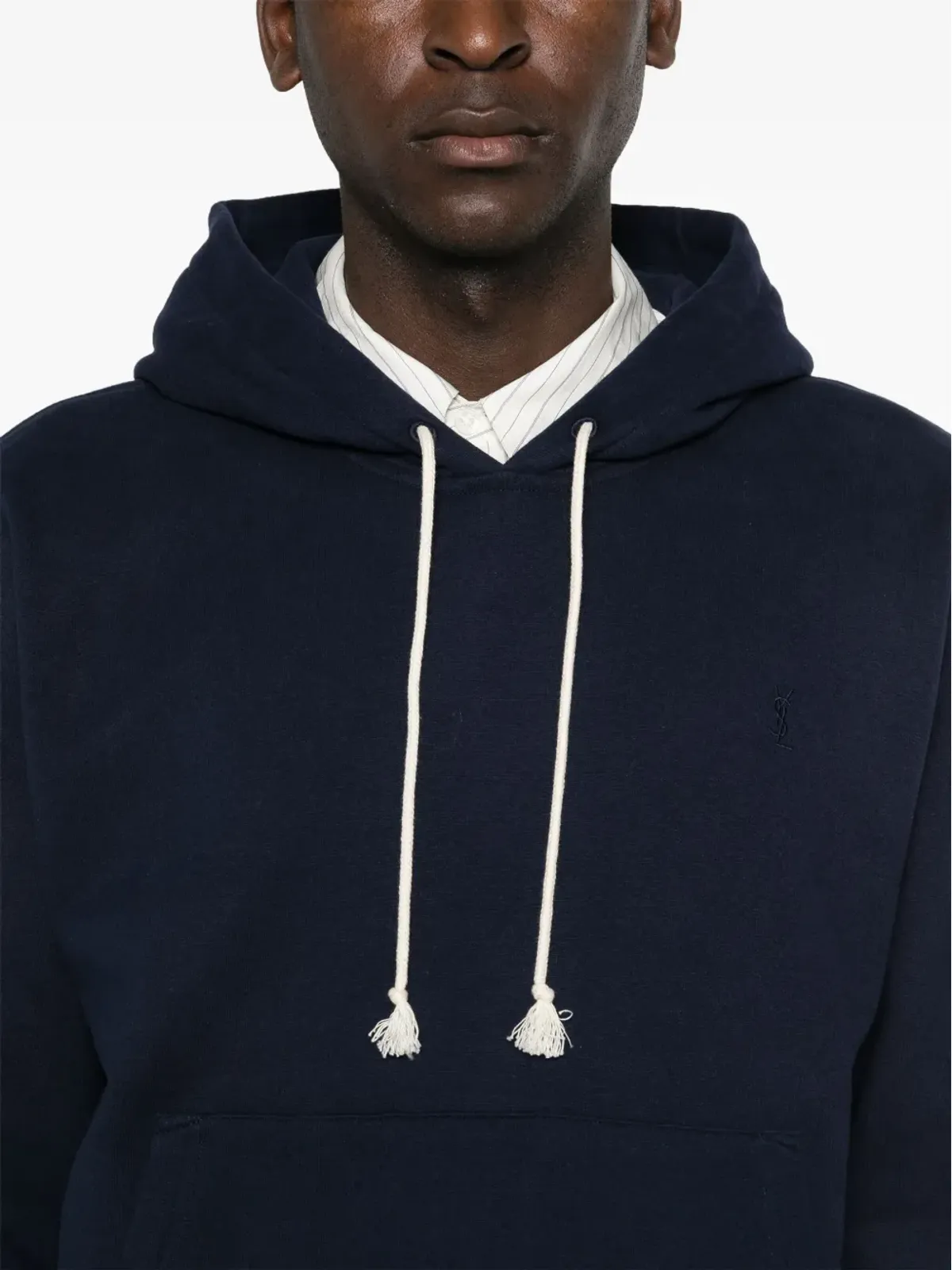Saint Laurent Cassandre刺繍入りコットンフーディ ブルー - 画像5