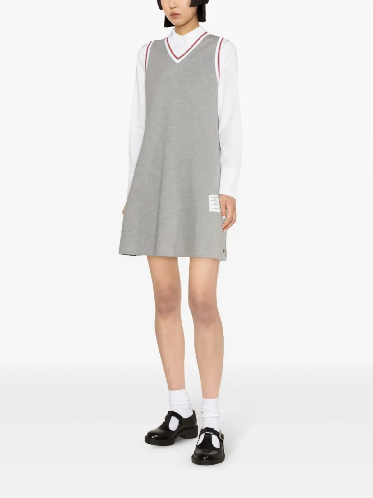 Thom Browne ストライプトリム コットン ミニドレス - グレー - 画像3