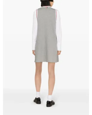 Thom Browne ストライプトリム コットン ミニドレス - グレー - サムネイル4