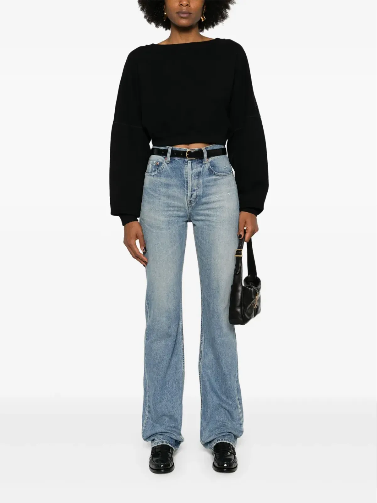 Saint Laurent クロップド コットン スウェットシャツ - ブラック - 画像2