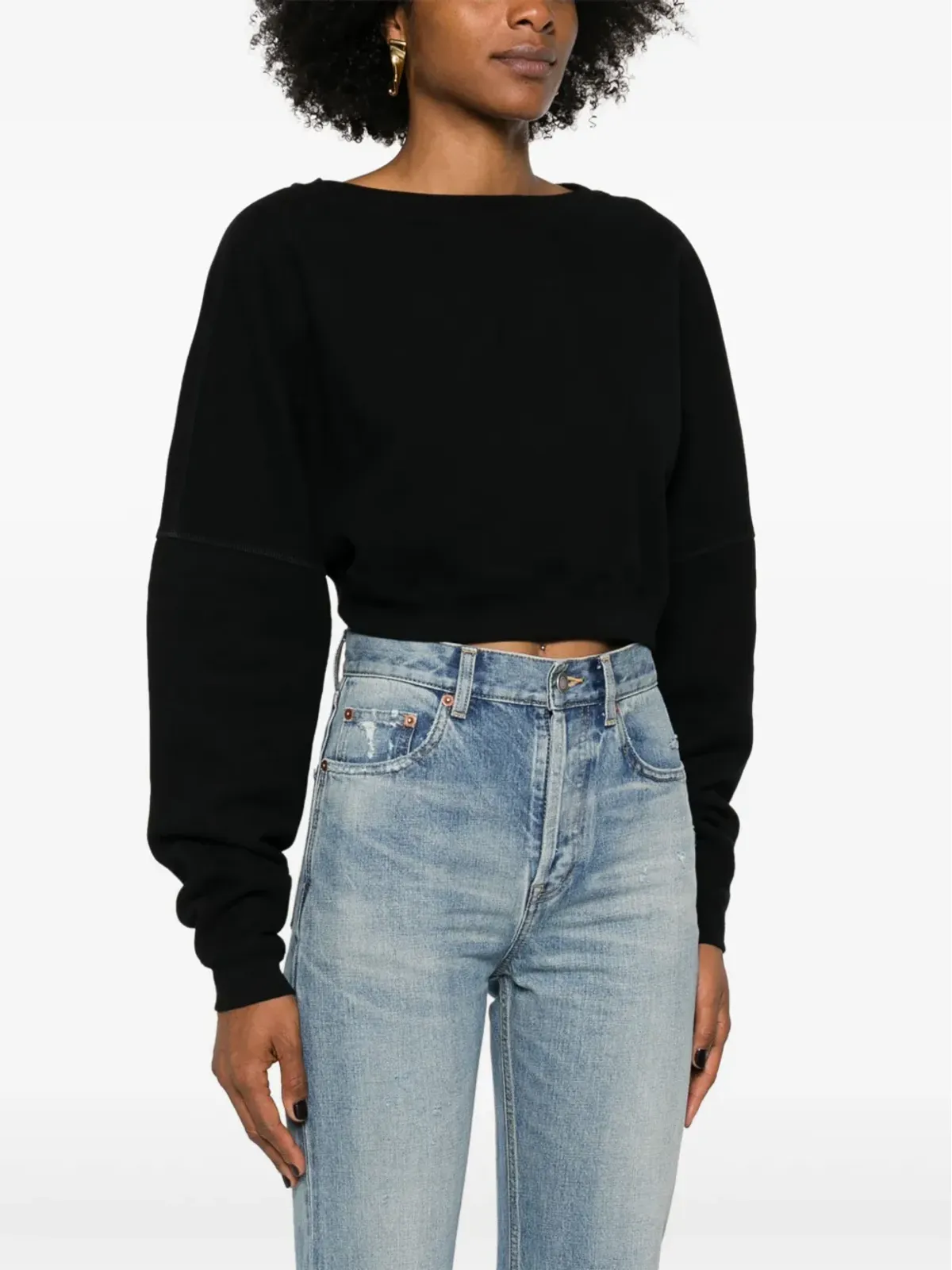Saint Laurent クロップド コットン スウェットシャツ - ブラック - 画像3