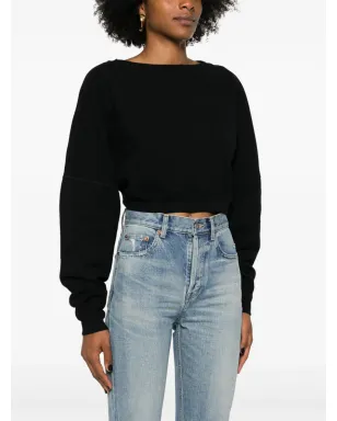Saint Laurent クロップド コットン スウェットシャツ - ブラック - サムネイル3
