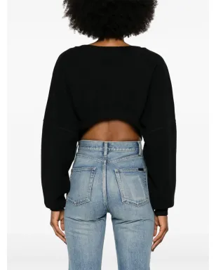 Saint Laurent クロップド コットン スウェットシャツ - ブラック - サムネイル4