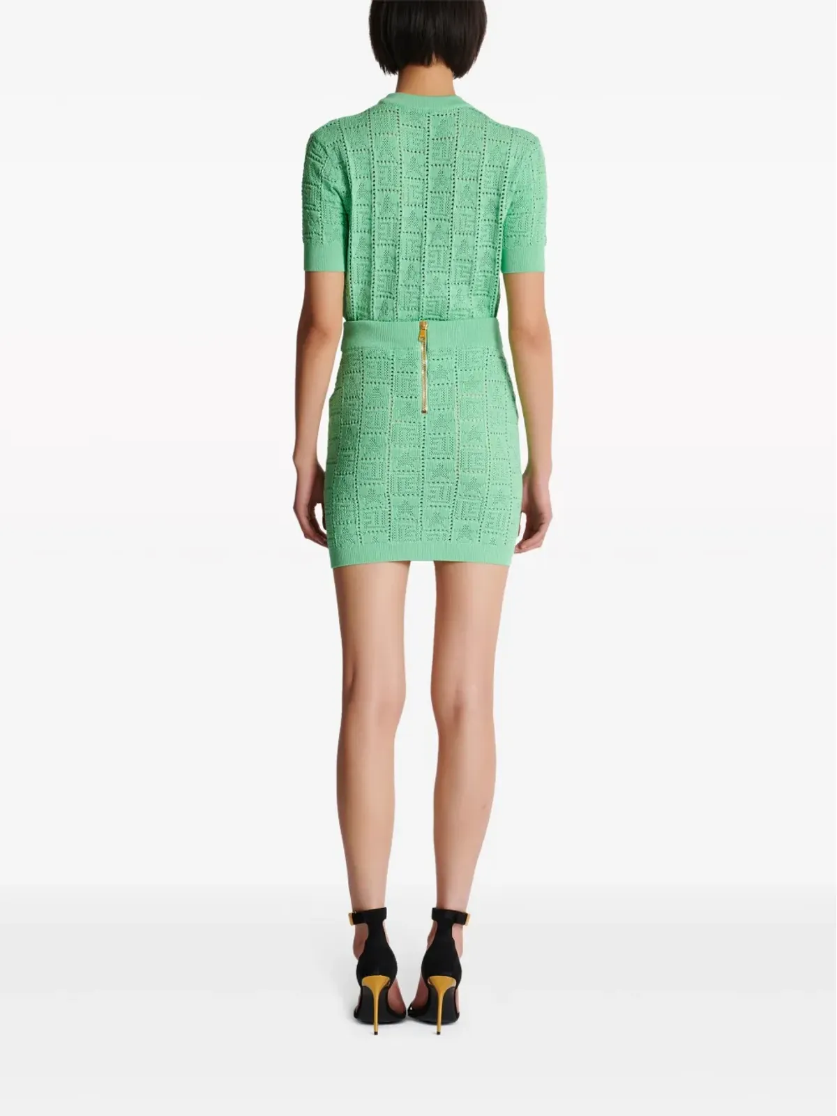 Balmain ポイントエットニット モノグラム ミニスカート - グリーン - 画像5
