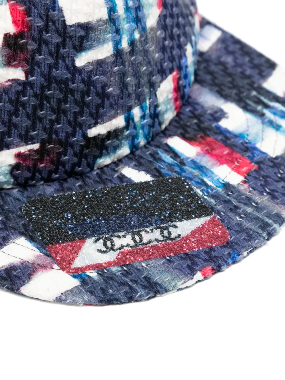 CHANEL ビンテージ 2000年代 ロゴアップリケ ツイード フラットブリム ベースボールキャップ マルチカラー - 画像2