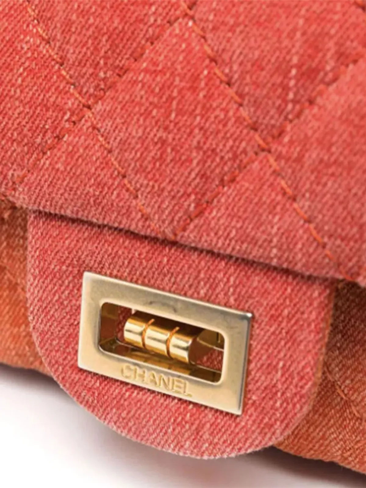 ビンテージ CHANEL バッグ 2.55 キルトキャンバス ショルダーバッグ オレンジ - 画像3