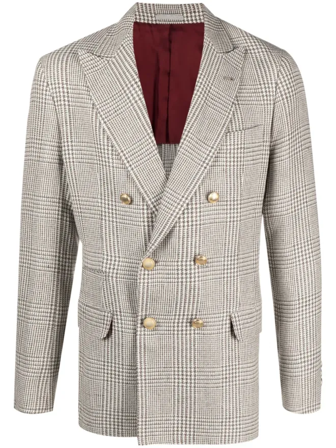 Brunello Cucinelli Brunello Cucinelli プリンスオブウェールズ チェック ブレザー - ホワイトの商品画像