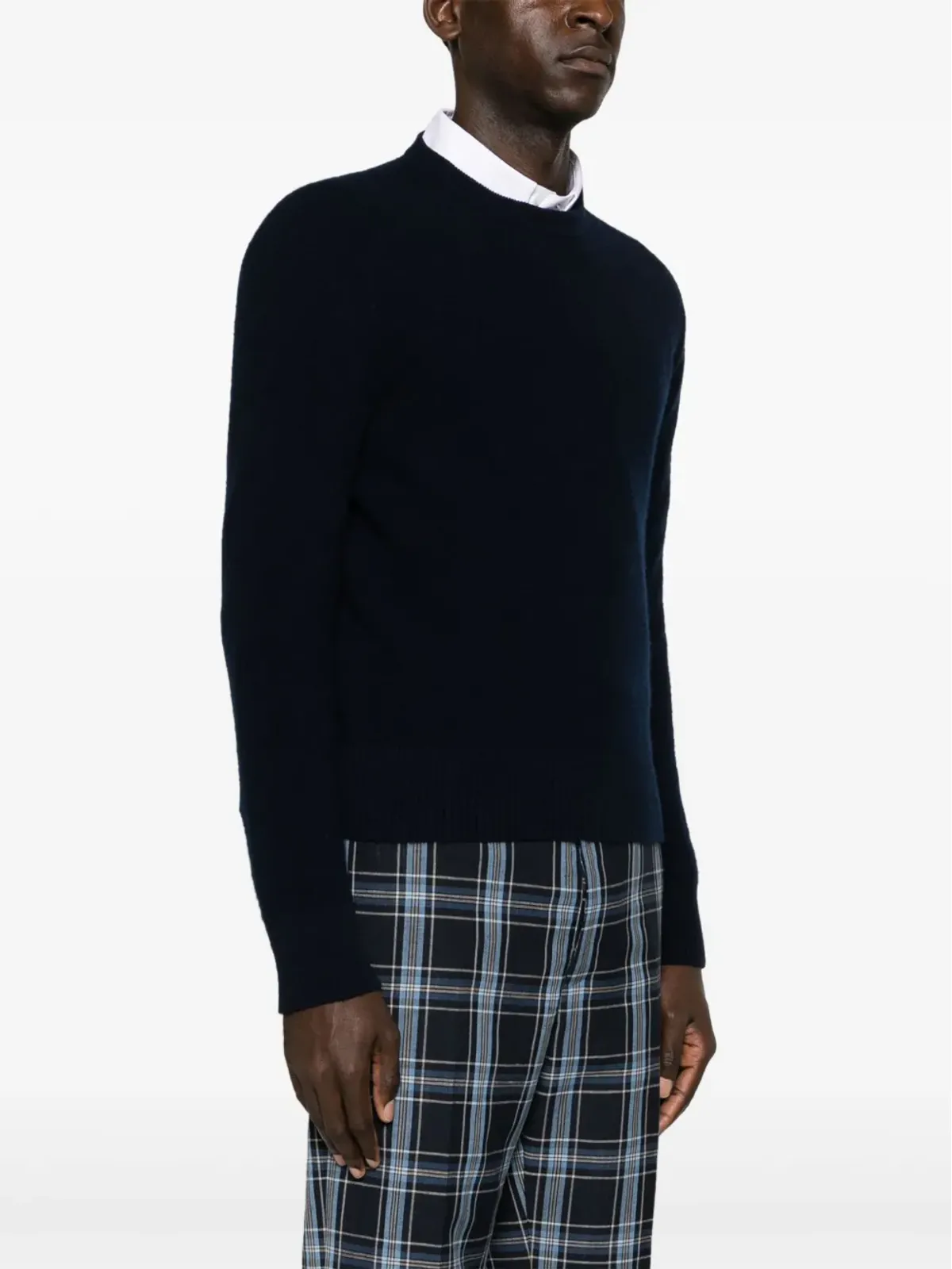Thom Browne ネイビーの RWBストライプ ウールニットセーター - 画像3