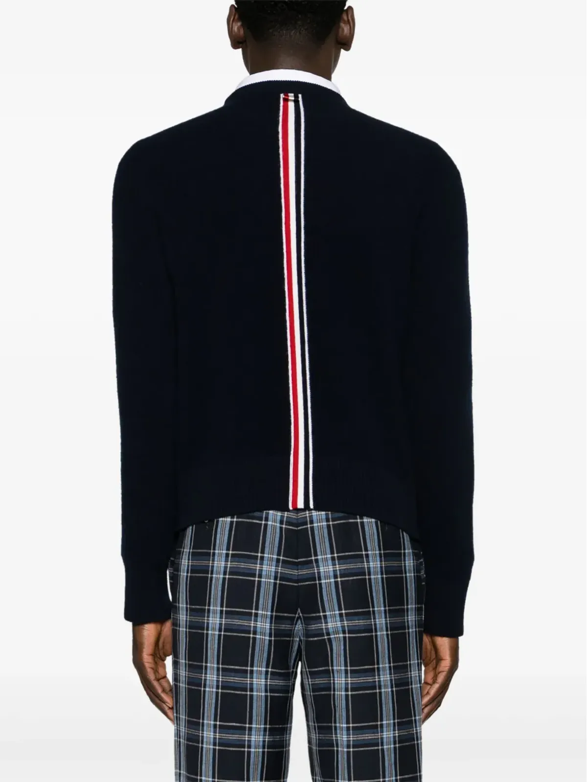 Thom Browne ネイビーの RWBストライプ ウールニットセーター - 画像4