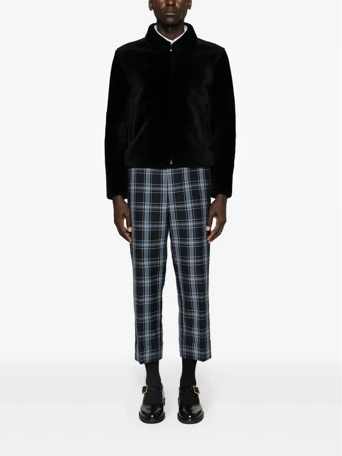 Thom Browne フェイクファー レザー ジャケット ブルー - 画像2