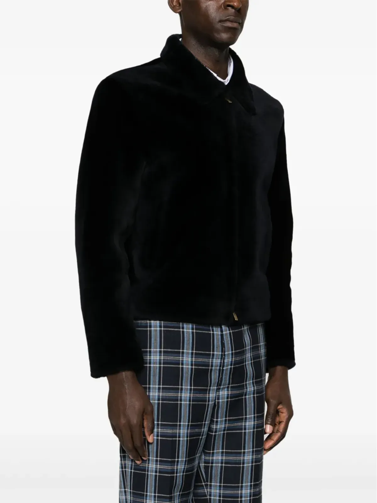 Thom Browne フェイクファー レザー ジャケット ブルー - 画像3