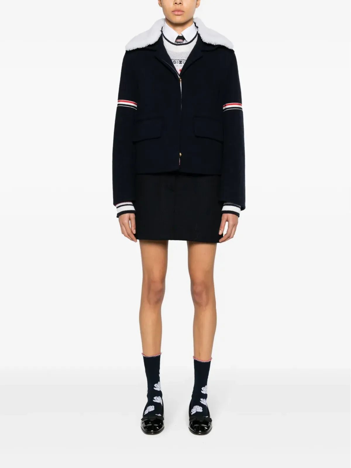 Thom Browne RWBストライプ柄のシェアリングカラー ジャケット - ブルー - 画像2