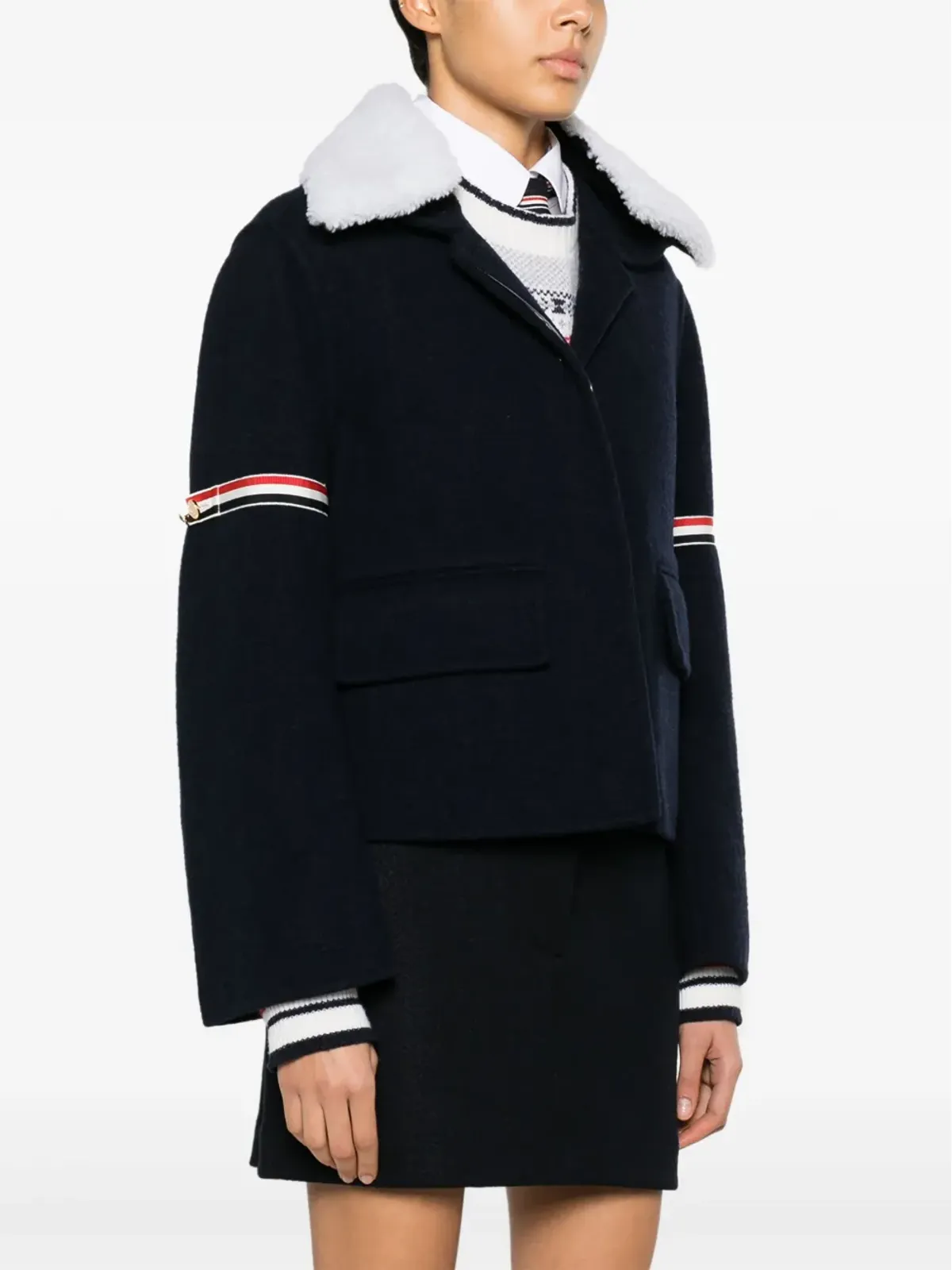 Thom Browne RWBストライプ柄のシェアリングカラー ジャケット - ブルー - 画像3
