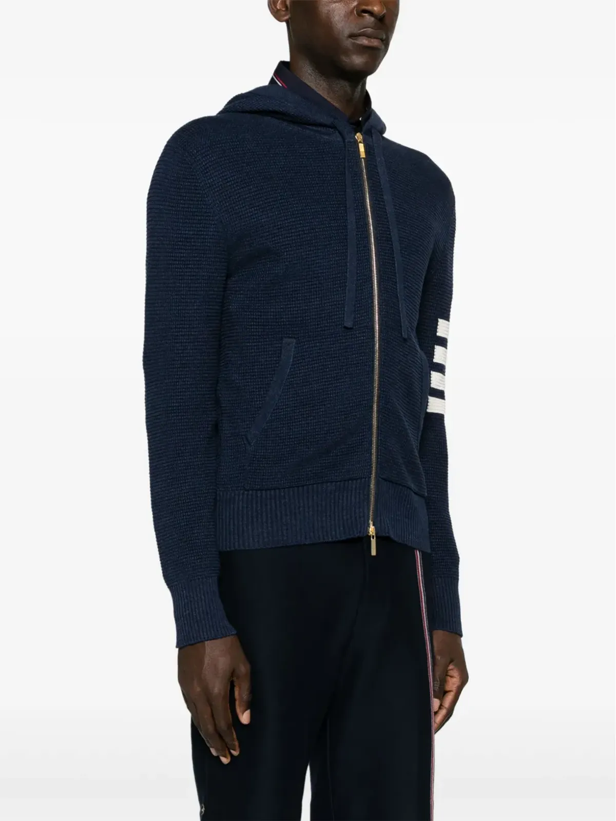 Thom Browne ビンテージ 4-Barストライプ ワッフルニット フーディ - 画像3