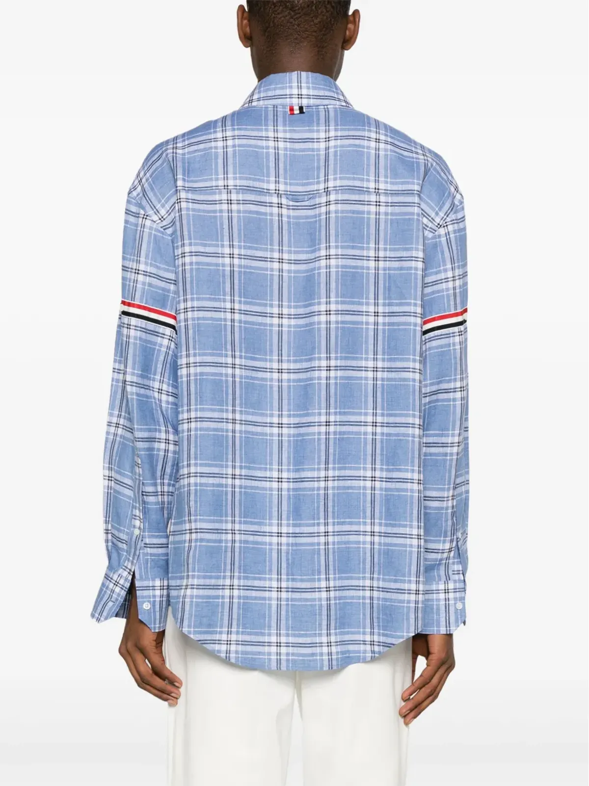 Thom Browne RWBストライプ柄チェックリネンシャツ ブルー - 画像4
