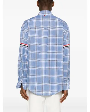 Thom Browne RWBストライプ柄チェックリネンシャツ ブルー - サムネイル4