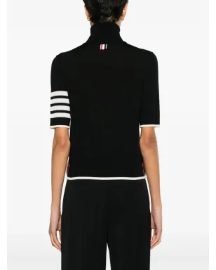 Thom Browne ストライプディテールの半袖ニットジャンパー - ブラック - サムネイル4