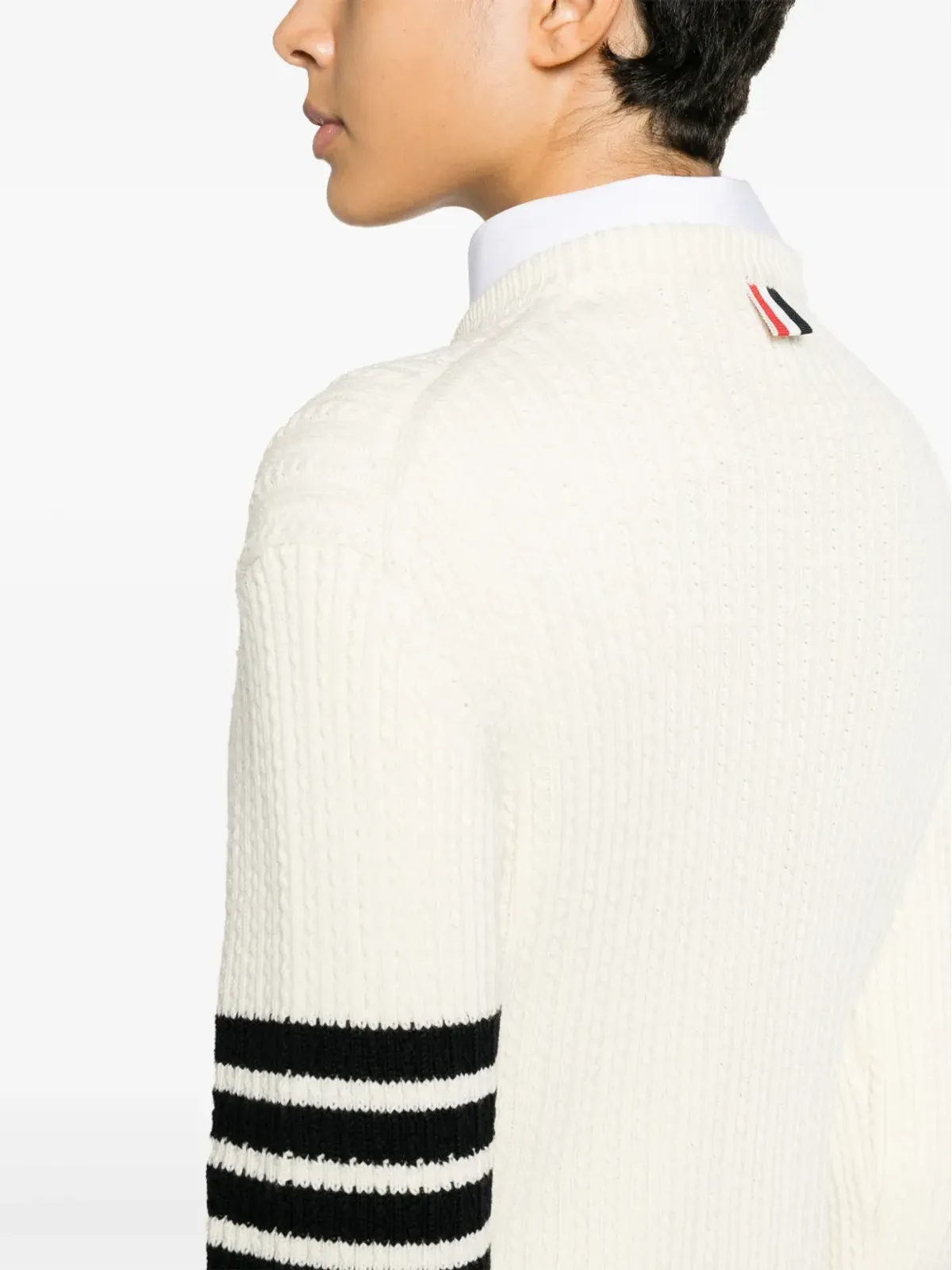 Thom Browne ストライプディテールのケーブルニット ジャンパー - ホワイト - 画像5