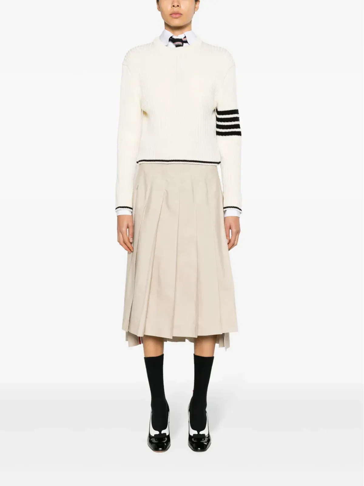 Thom Browne ストライプディテールのケーブルニット ジャンパー - ホワイト - 画像2
