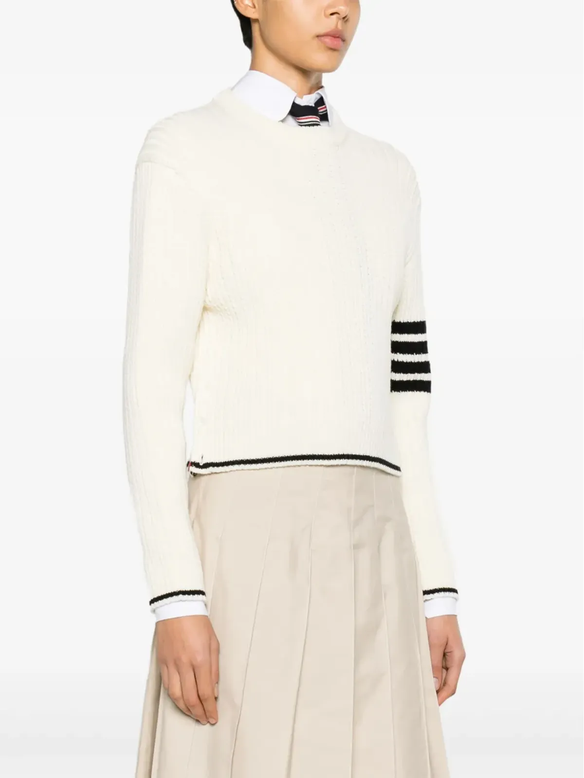 Thom Browne ストライプディテールのケーブルニット ジャンパー - ホワイト - 画像3