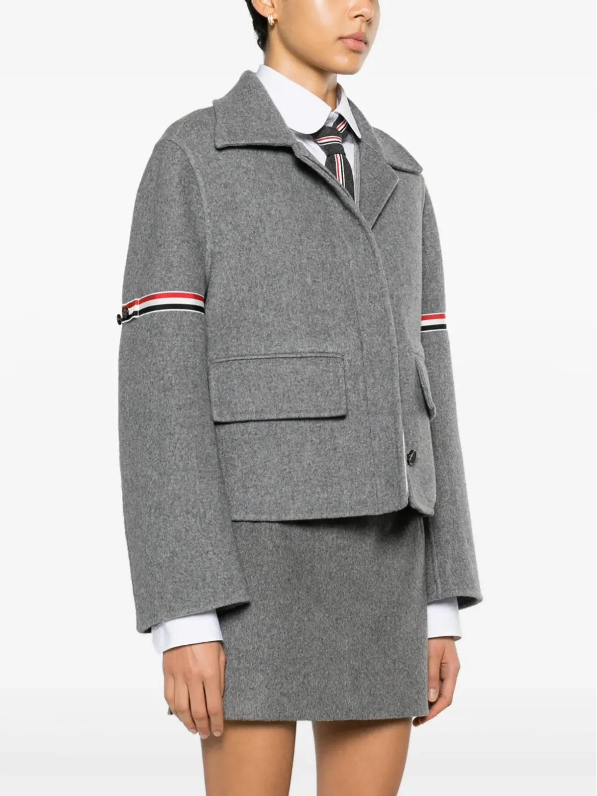 Thom Browne グログランストライプ起毛ジャケット - グレー - 画像3