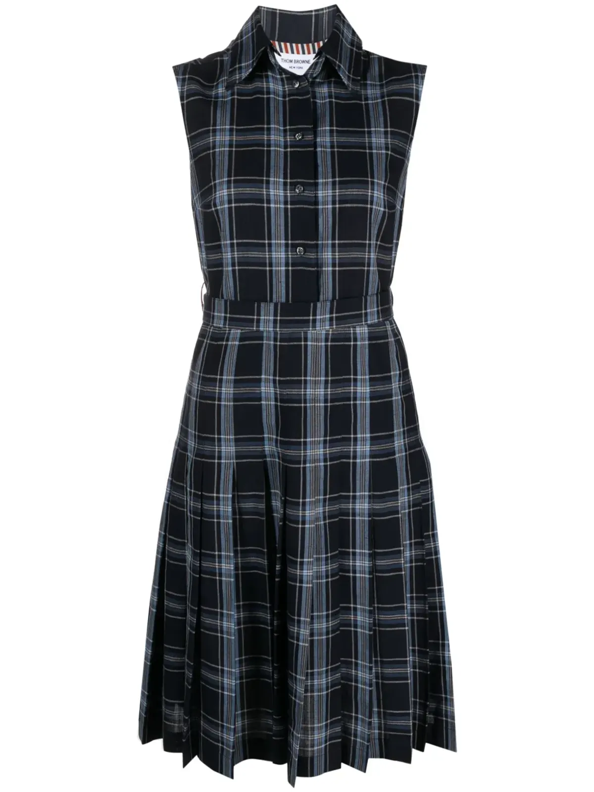 Thom Browne チェック柄プリーツシャツドレス ブルー - 画像1