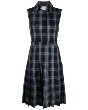 Thom Browne チェック柄プリーツシャツドレス ブルー - サムネイル1