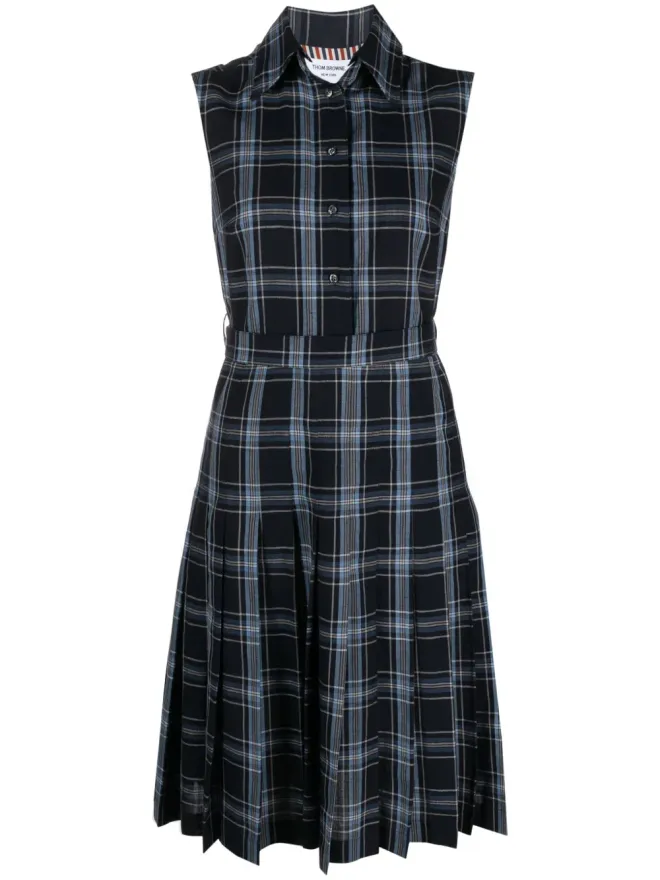 Thom Browne Thom Browne チェック柄プリーツシャツドレス ブルーの商品画像