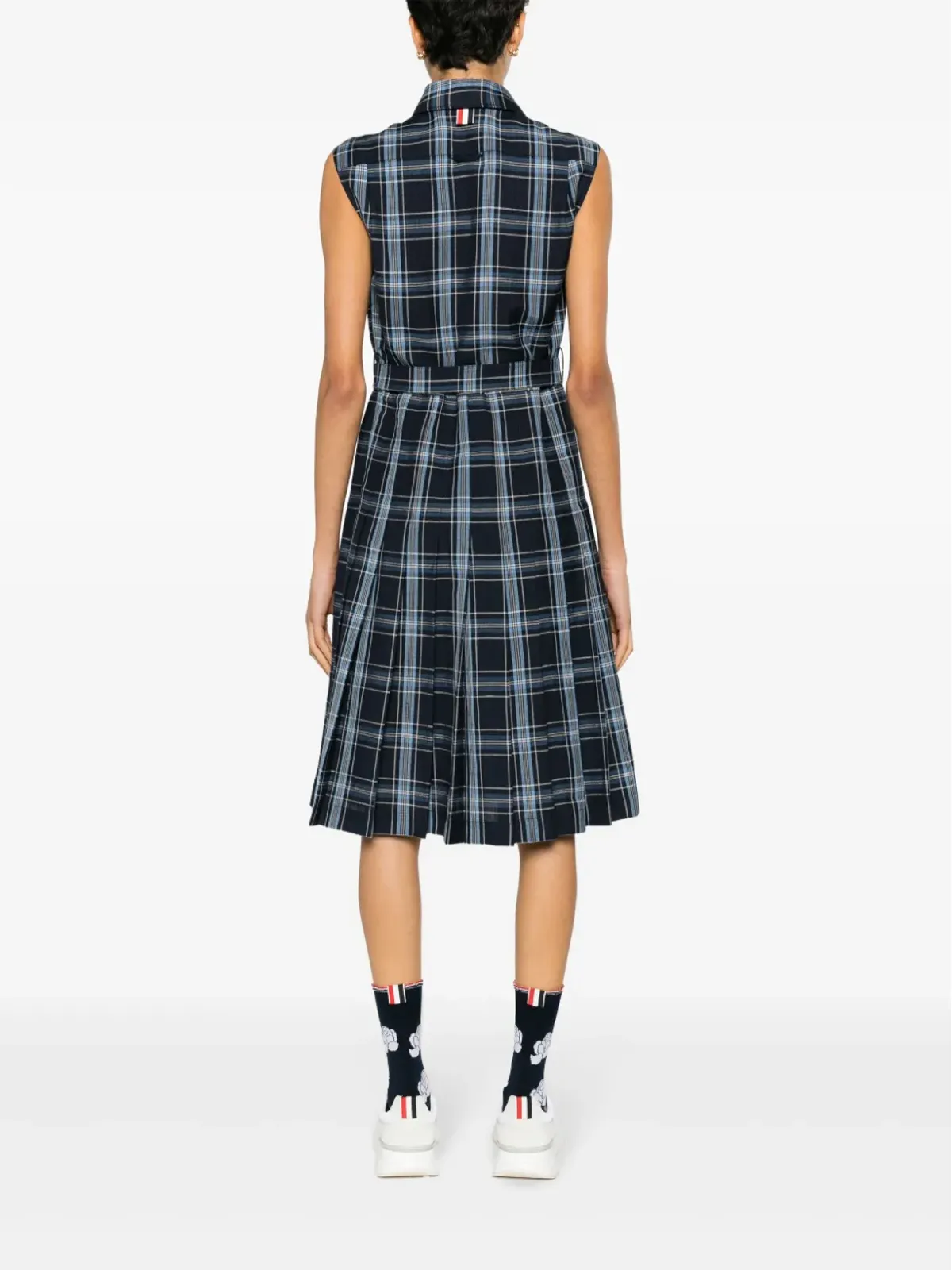 Thom Browne チェック柄プリーツシャツドレス ブルー - 画像4