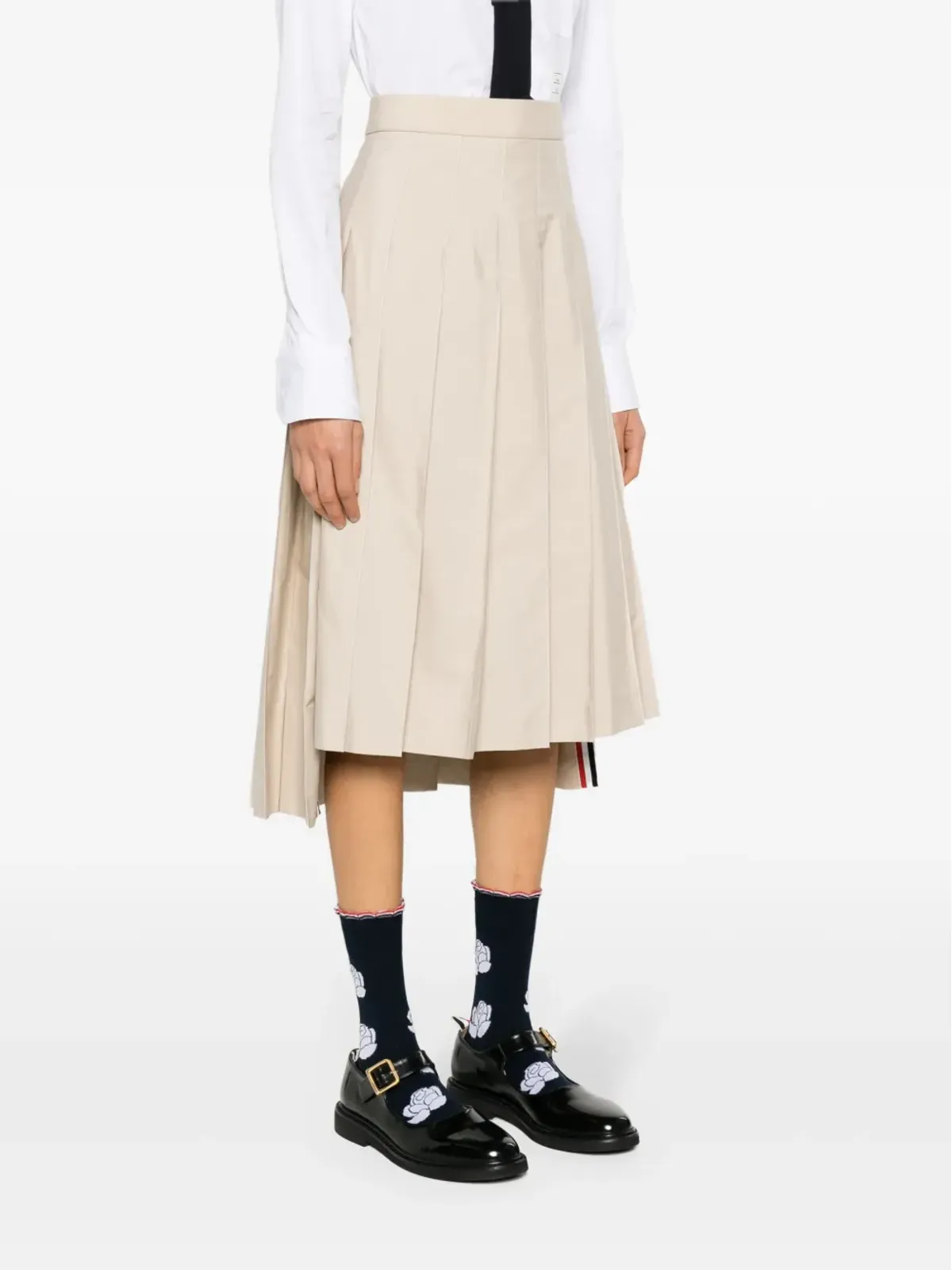 Thom Browne RWBタブ付きプリーツミディスカート - ニュートラルカラー - 画像3