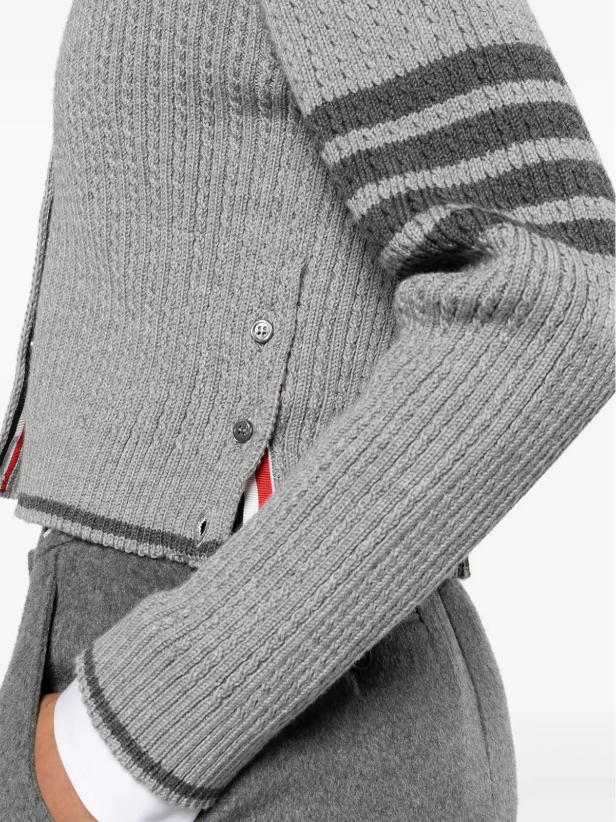 Thom Browne クロップド ケーブルニット カーディガン - グレー - 画像5