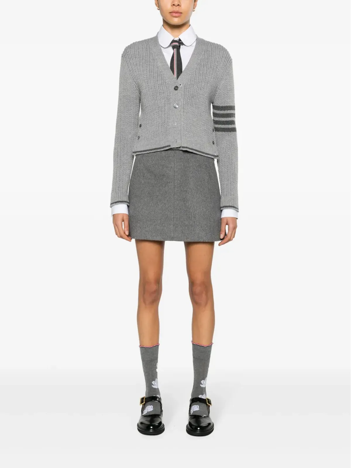 Thom Browne クロップド ケーブルニット カーディガン - グレー - 画像2