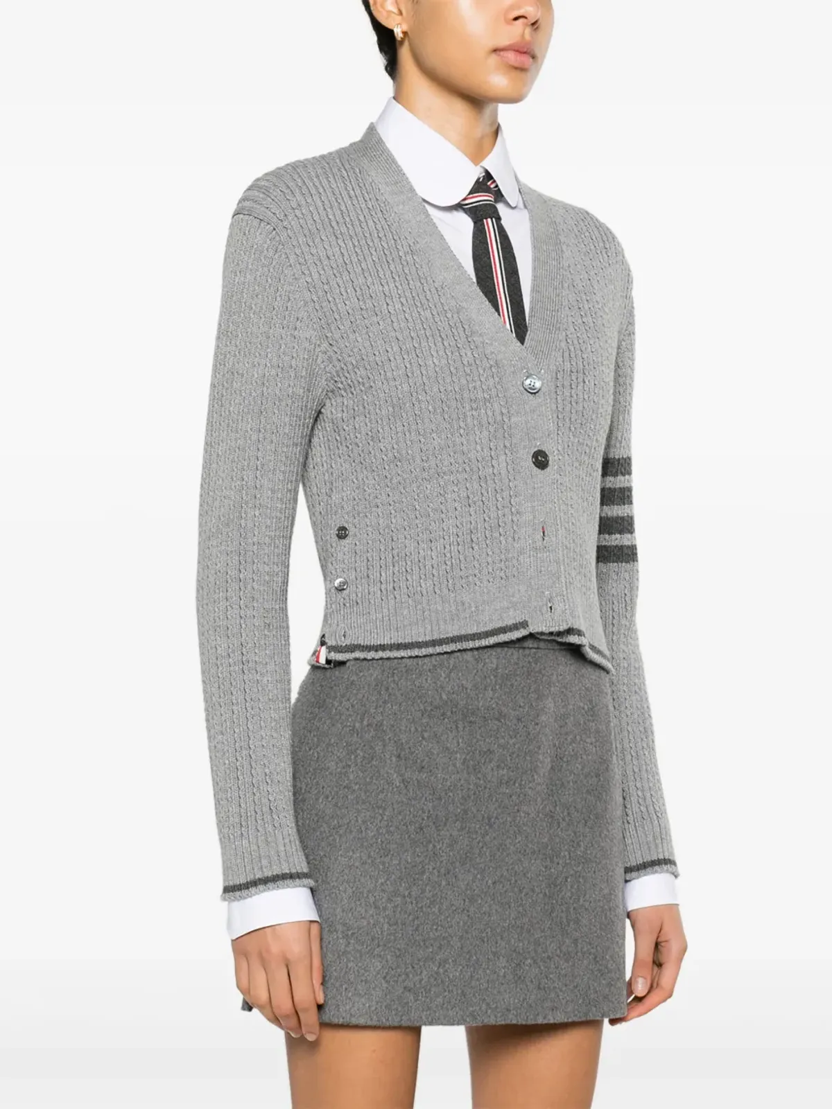 Thom Browne クロップド ケーブルニット カーディガン - グレー - 画像3