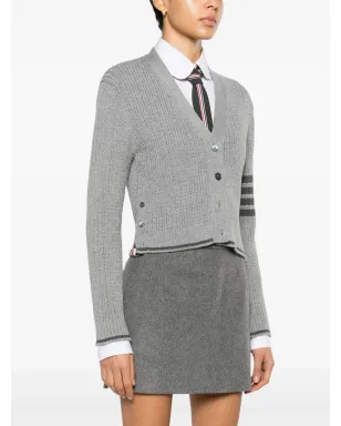 Thom Browne クロップド ケーブルニット カーディガン - グレー - サムネイル3