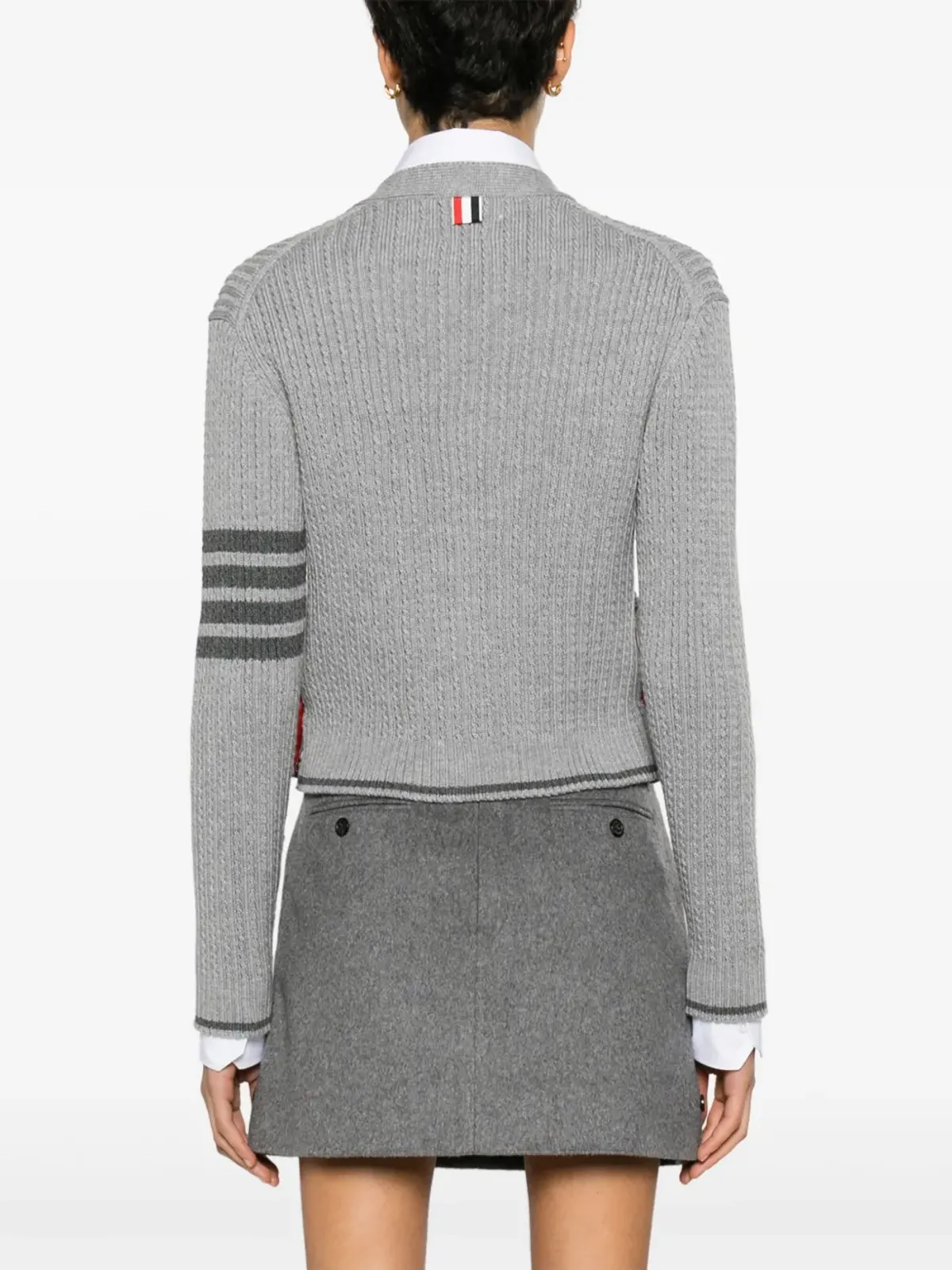 Thom Browne クロップド ケーブルニット カーディガン - グレー - 画像4