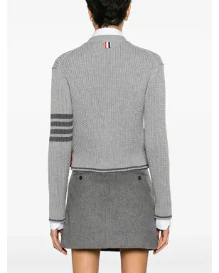 Thom Browne クロップド ケーブルニット カーディガン - グレー - サムネイル4