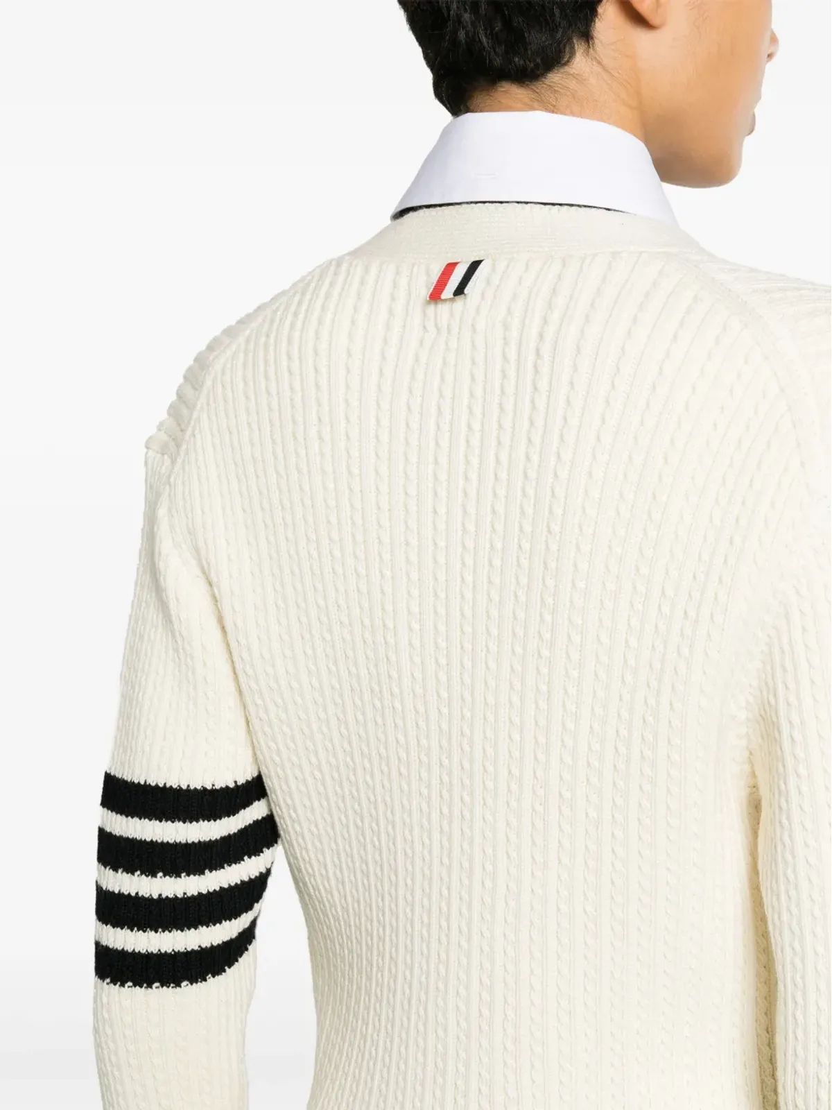Thom Browne ストライプディテールのケーブルニットカーディガン - ホワイト - 画像5