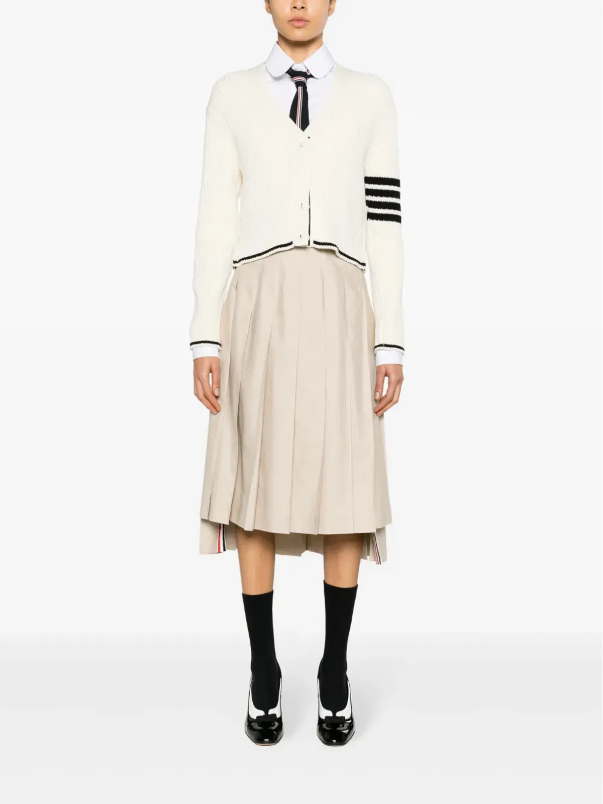 Thom Browne ストライプディテールのケーブルニットカーディガン - ホワイト - 画像2