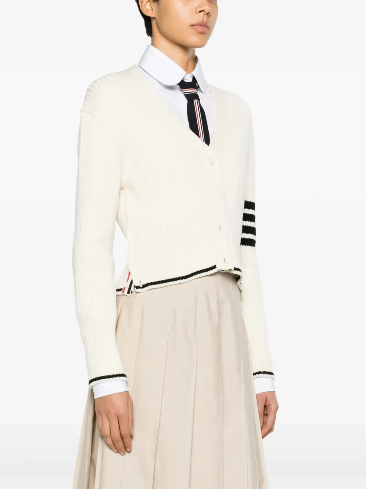 Thom Browne ストライプディテールのケーブルニットカーディガン - ホワイト - 画像3