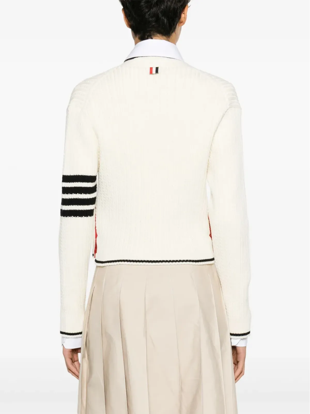 Thom Browne ストライプディテールのケーブルニットカーディガン - ホワイト - 画像4