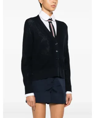 Thom Browne Vネック ヴァージンウール カーディガン - ブルー - サムネイル3