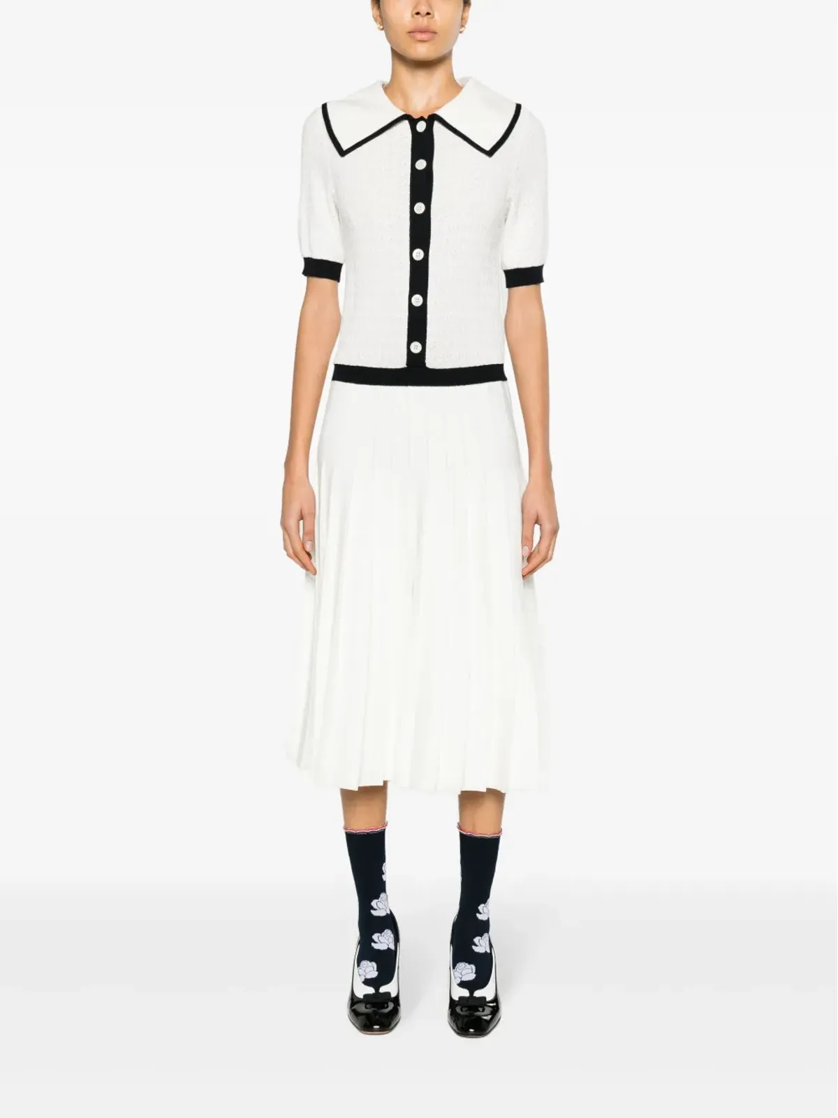 Thom Browne ポイントニットプリーツミディドレス - 画像2