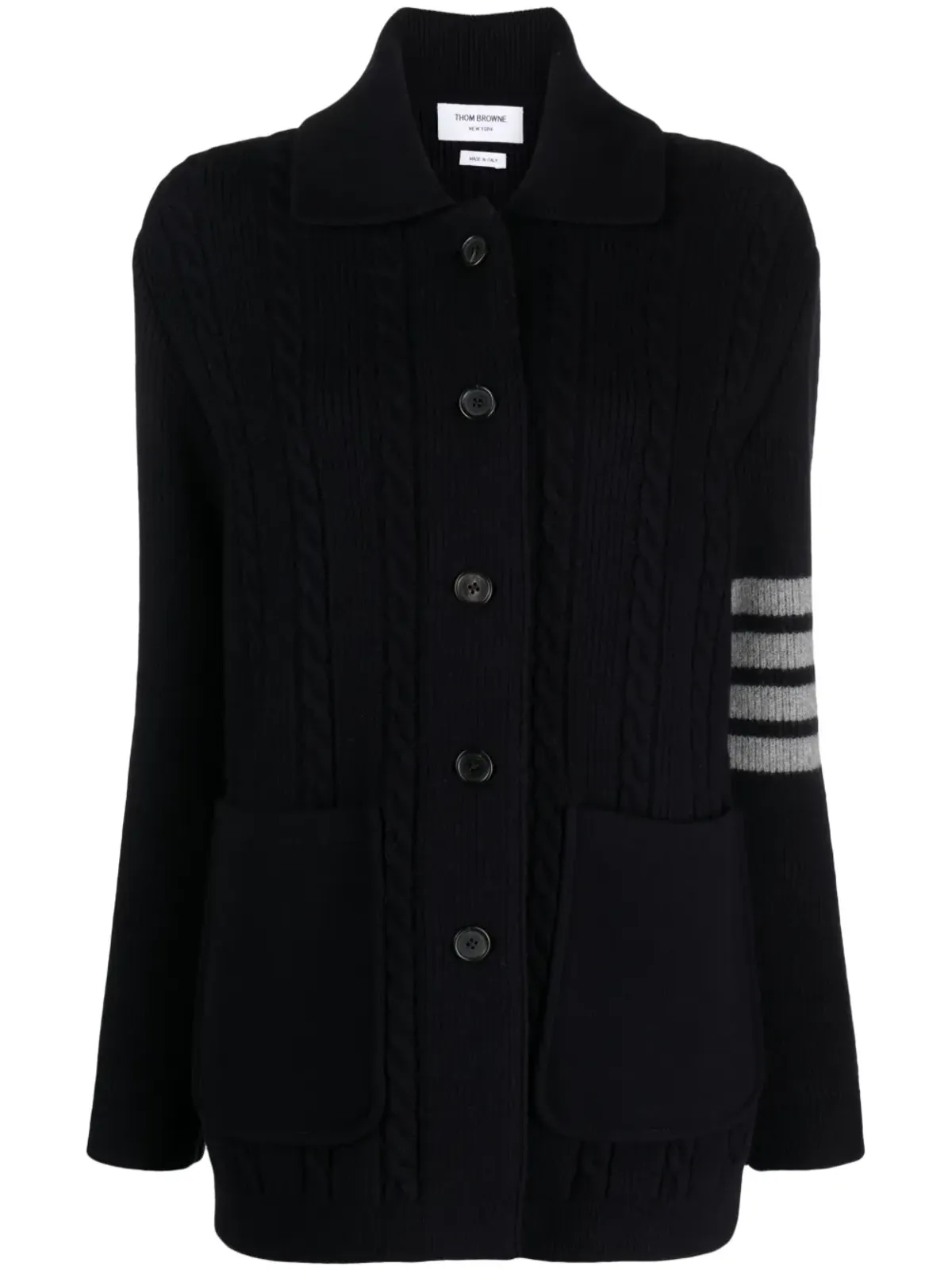 Thom Browne スプレッドカラー ケーブルニット カーディガン - ブルー - 画像1