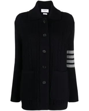 Thom Browne スプレッドカラー ケーブルニット カーディガン - ブルー - サムネイル1