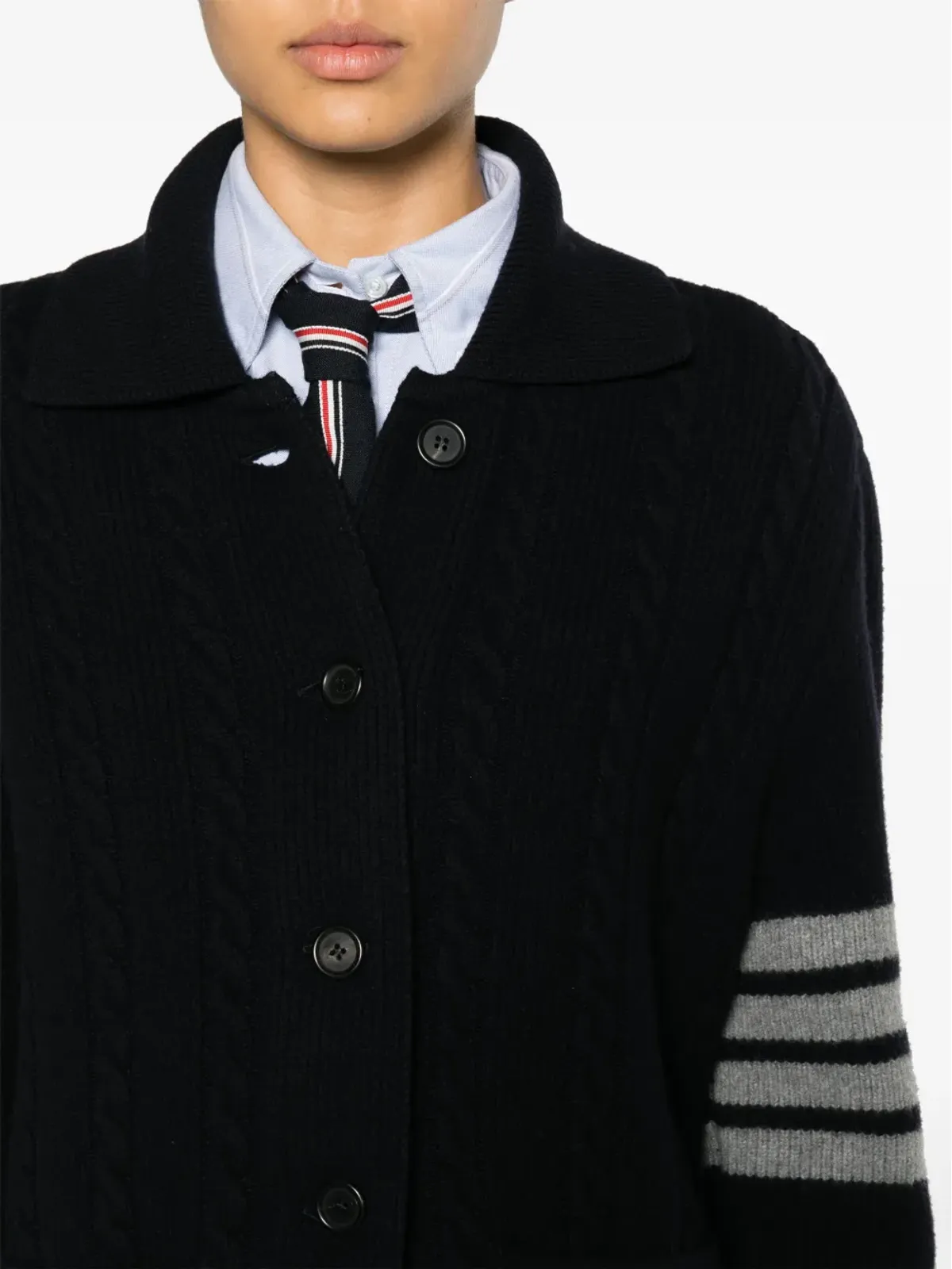 Thom Browne スプレッドカラー ケーブルニット カーディガン - ブルー - 画像5