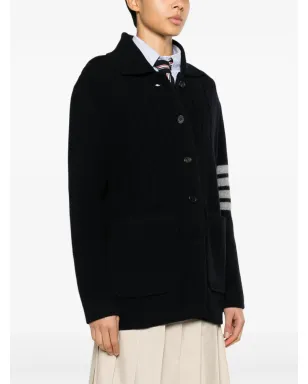 Thom Browne スプレッドカラー ケーブルニット カーディガン - ブルー - サムネイル3