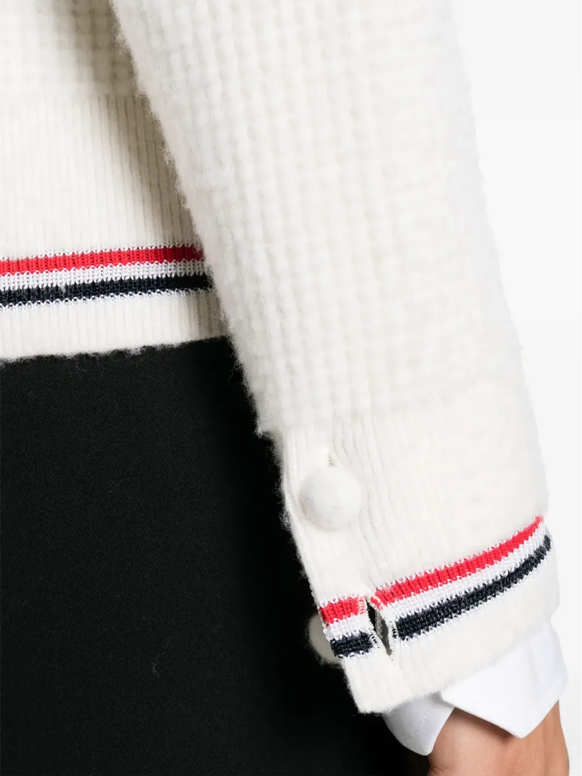 Thom Browne RWBストライプディテールのワッフルニットカーディガン - 画像5