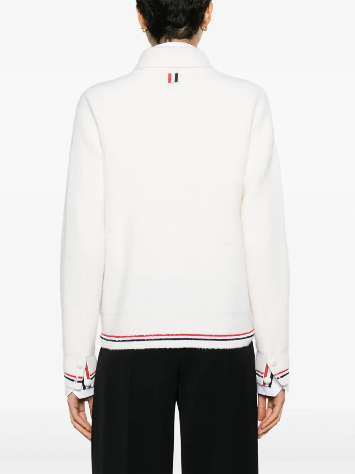 Thom Browne RWBストライプディテールのワッフルニットカーディガン - 画像4