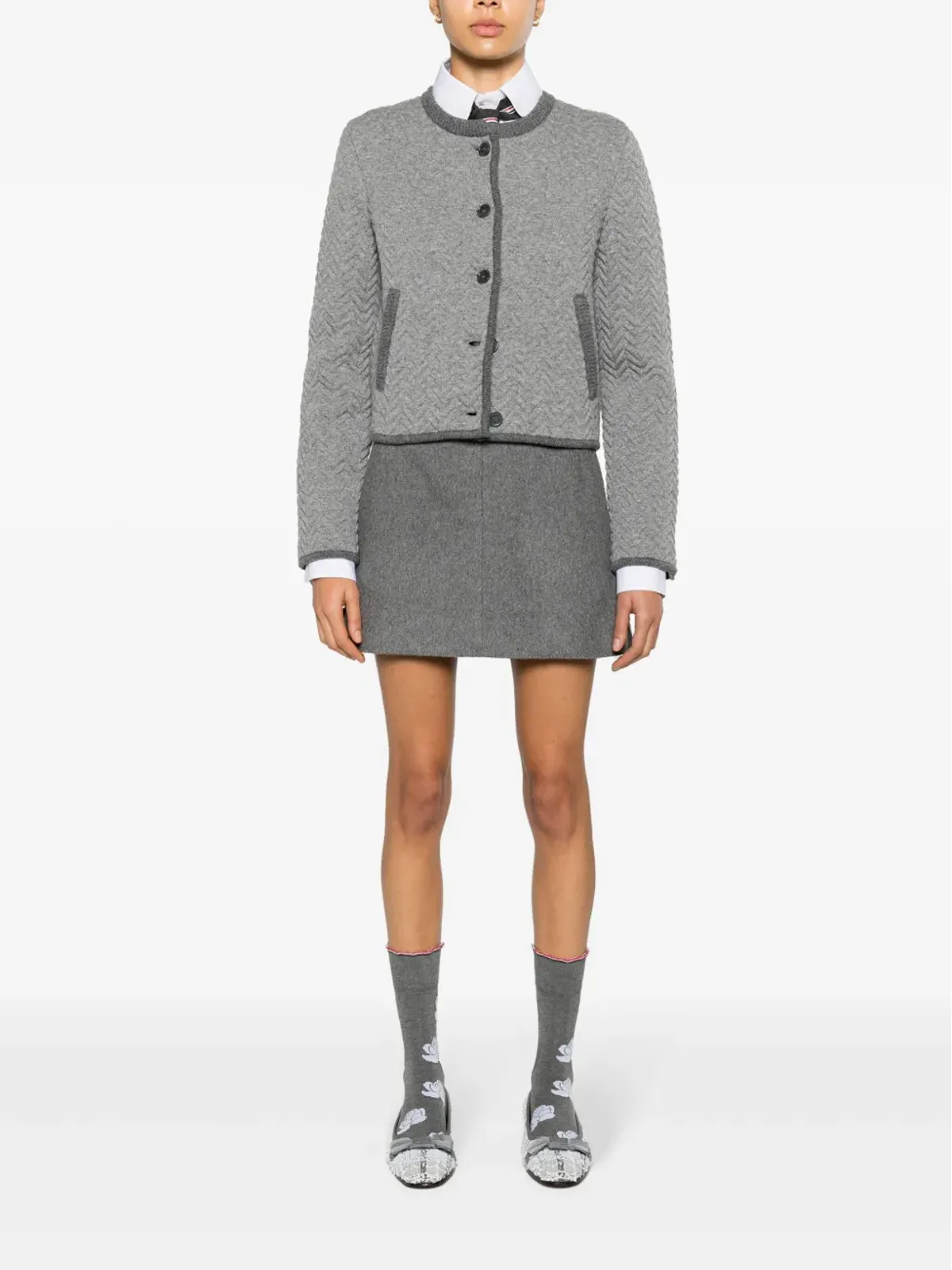 Thom Browne ヘリンボーン3Dニット カーディガン - グレー - 画像2