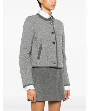Thom Browne ヘリンボーン3Dニット カーディガン - グレー - サムネイル3